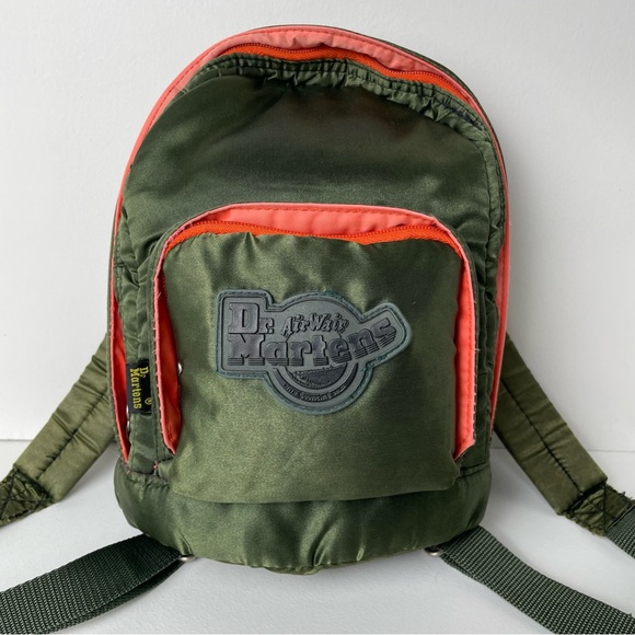 Vintage Dr. Martens Green Orange Nylon Flight Jacket Utility Small Mini Backpack - Picture 2 of 16
